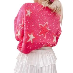 Sassy Shortcake Hot Pink Fuzzy Star Pop Pullover Sweater S/M